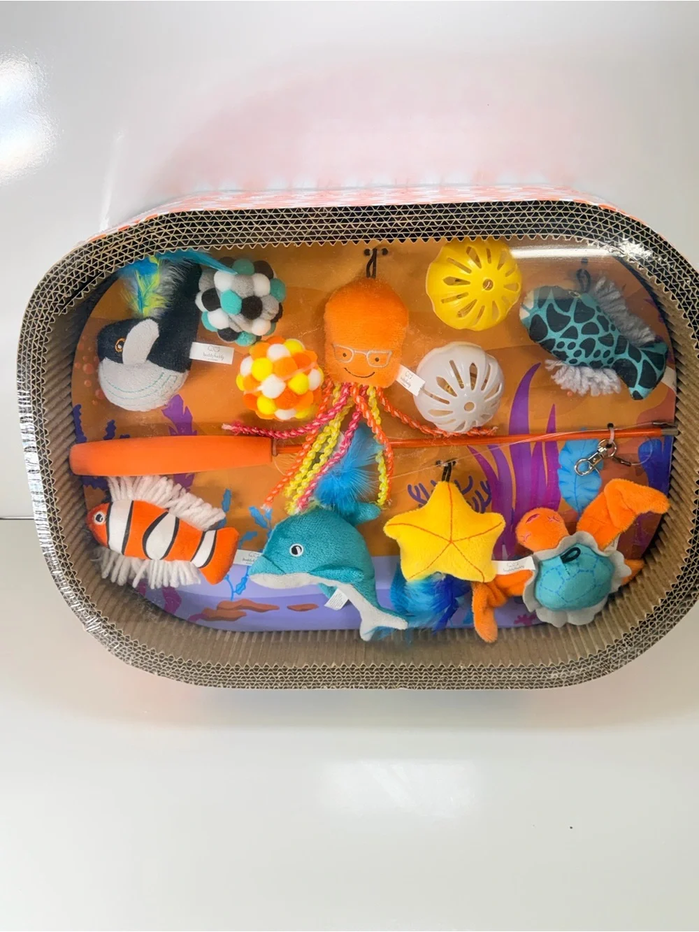 Buddy Buddy Cat Scratcher Orange Bed Plush Toys 13-Piece Retractable Wand Balls